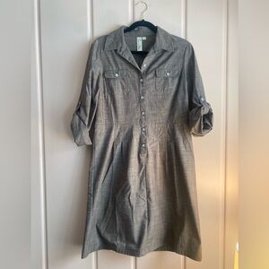 Emma & Michele Taupe Button-Up Utility Dress